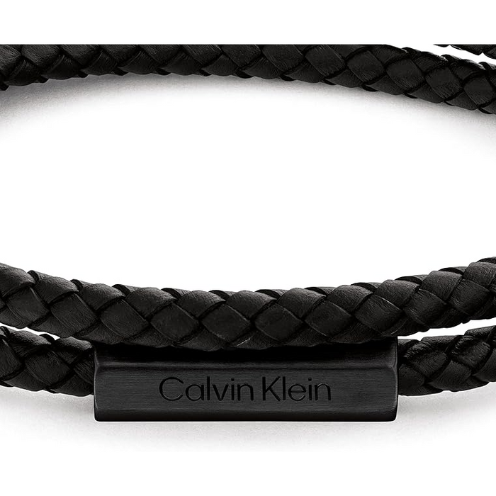 Calvin Klein Men's Ionic Plated Black Steel Black Leather Bracelet - 35000209