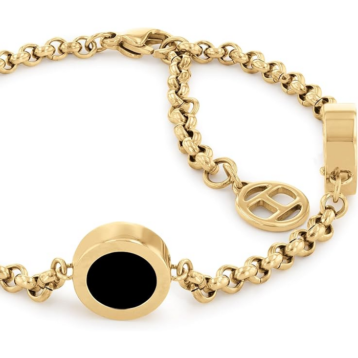 Tommy Hilfiger Women's Ionic Gold Plated Steel and Black Onyx Stone Bracelet - 2780659