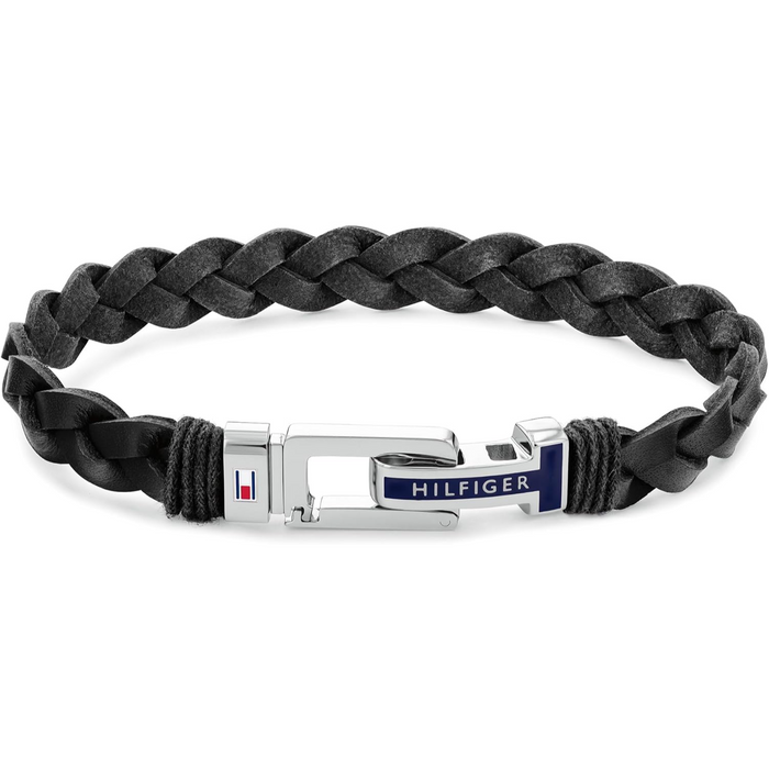 Tommy Hilfiger Men's Stainless Steel Black Leather and Black Cotton Bracelet - 2790307