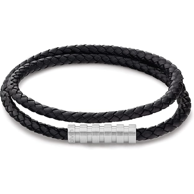 Calvin Klein Men's Stainless Steel Black Leather Bracelet - 35000093