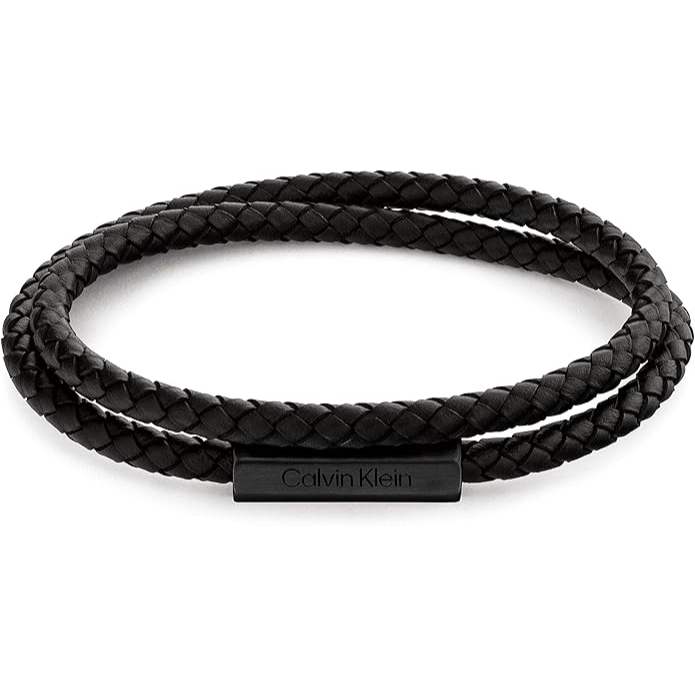 Calvin Klein Men's Ionic Plated Black Steel Black Leather Bracelet - 35000209