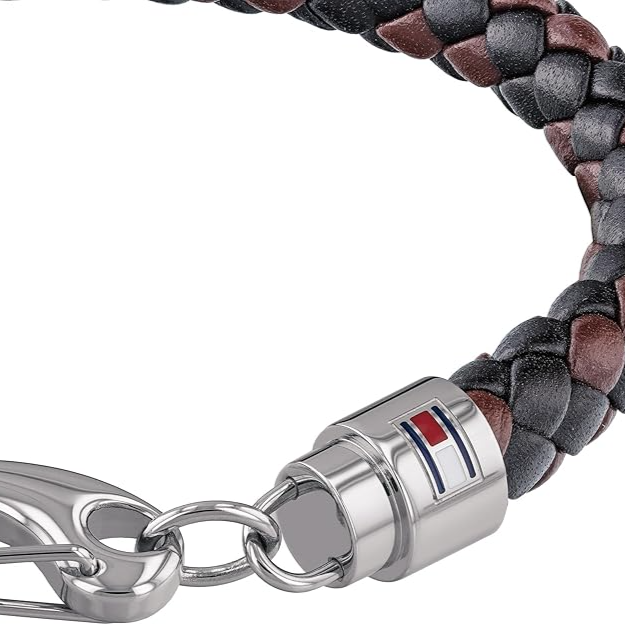 Tommy Hilfiger Men's Stainless Steel Black and Brown Leather Bracelet - 2790047