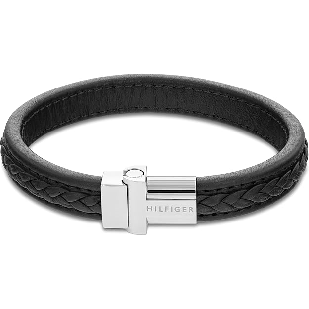 Tommy Hilfiger Men's Stainless Steel Black Leather Bracelet - 2790375