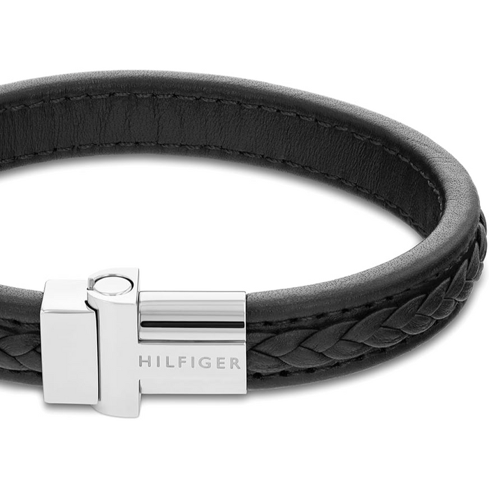 Tommy Hilfiger Men's Stainless Steel Black Leather Bracelet - 2790375