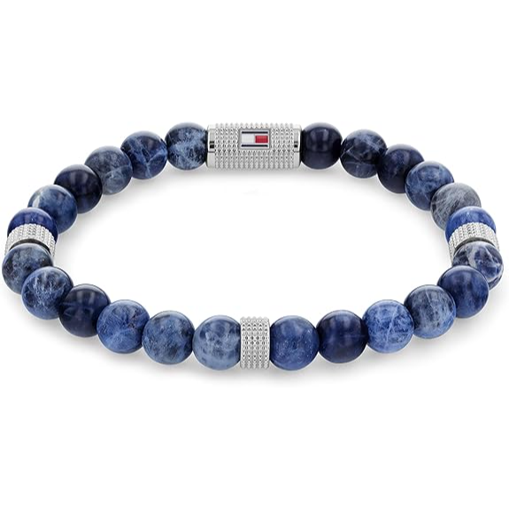 Tommy Hilfiger Stainless Steel Blue Dark Sodalite Bead and Blue Elastic Rope Bracelet - 2790436