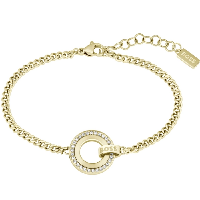 Boss Women's Ionic Plated Thin Gold Steel & Crystal Bracelet - 1580504
