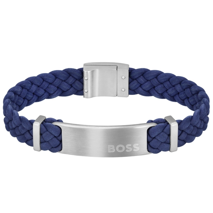 Boss Men's Stainless Steel Navy Leather Bracelet - 1580609S