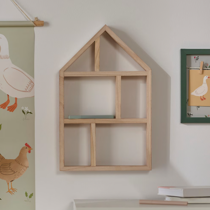 Wooden House-Shaped Wall Shelf