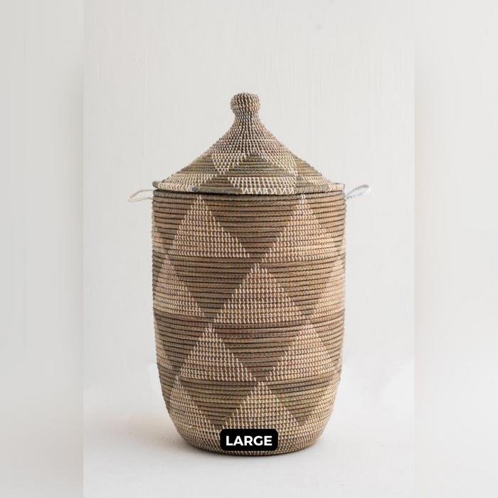 Laundry Seagrass Basket with Lid - Triangles