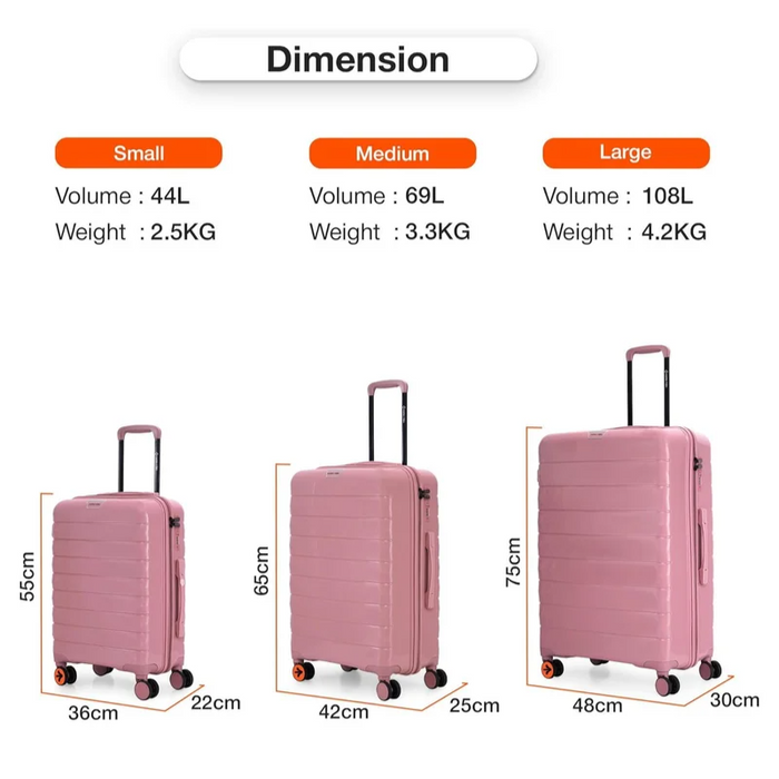 Nasher Miles Vienna Hard-Sided Polypropylene Luggage Set of 3 Pink Trolley Bags (55, 65 & 75 cm) Small, Medium & Large