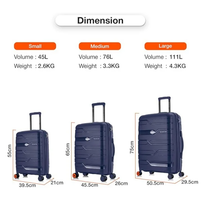 Nasher Miles Paris Hard-Sided Polypropylene Luggage Set of 3 Navy Blue Trolley Bags (55, 65 & 75 Cm) Small, Medium & Large