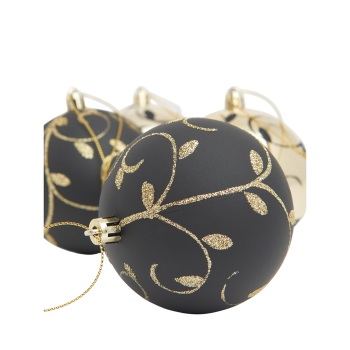 4-Pcs Black and Gold Baubles