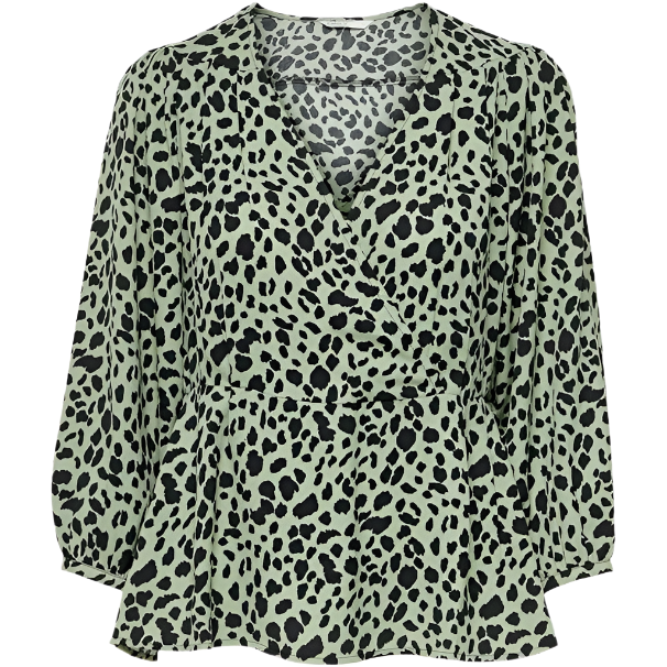 Only - Masumi 3/4 Wrap Top Medium Green/Black Spot