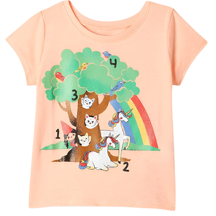 The Children's Place - Toddler Girls Short Sleeve Tee Animal Tree Graphic