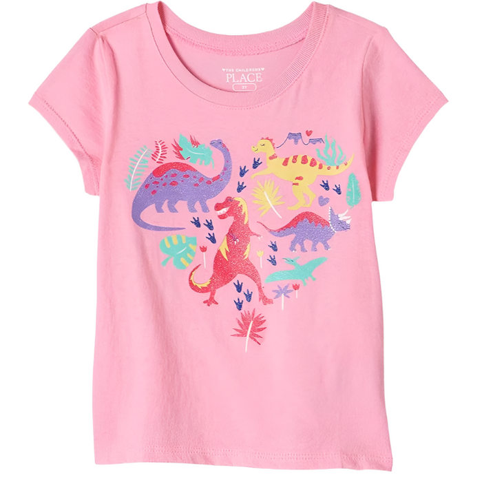 The Children's Place - Toddler Girls Short Sleeve Tee Dinosaur Graphic (9M-12M)