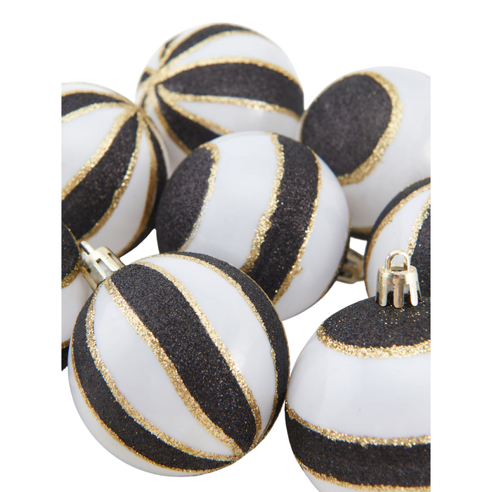 8-Pcs Two-tone Black and White Gold Glittered Baubles
