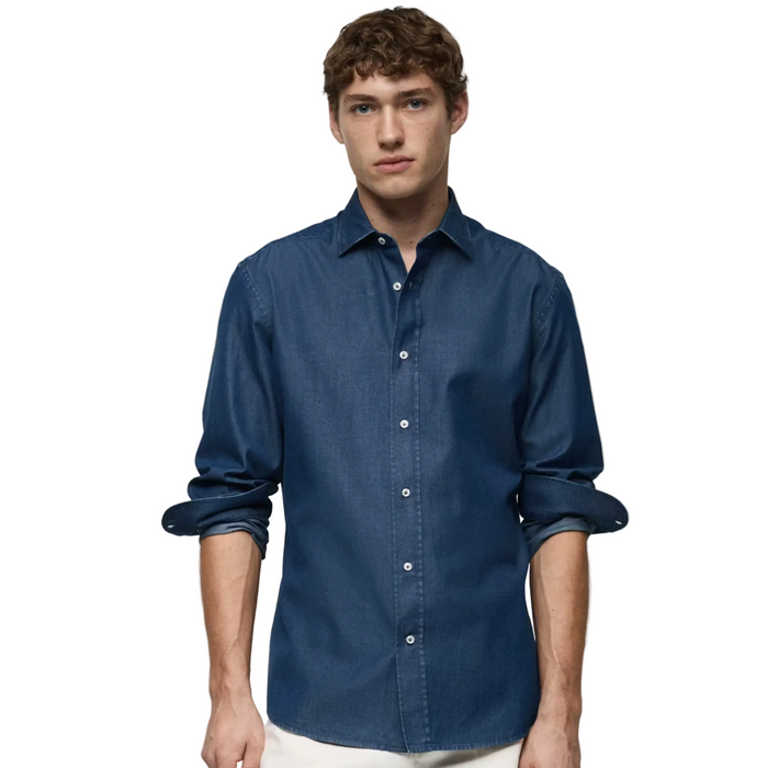 Mango Men Fitted Cotton Chambray Shirt