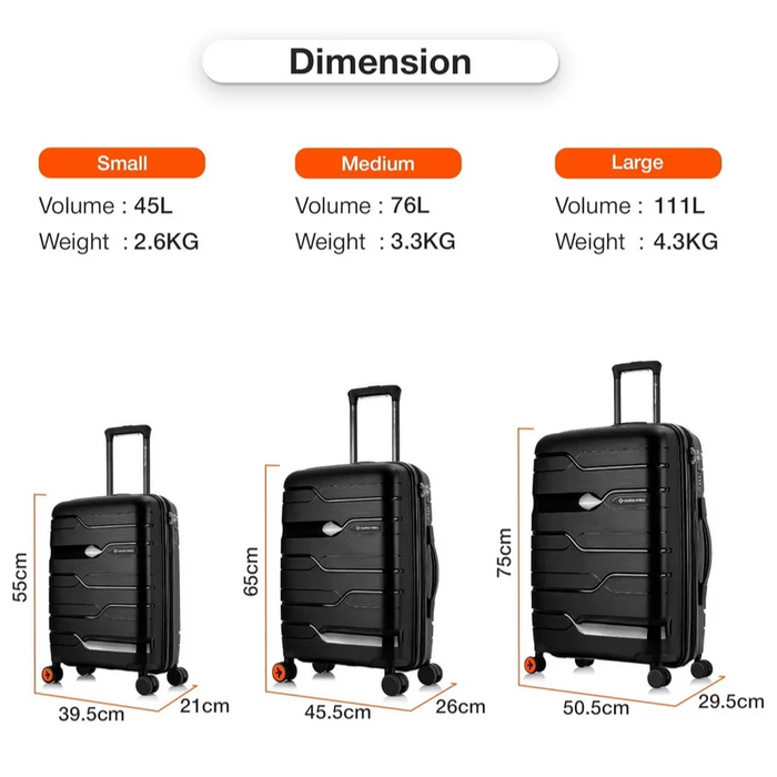 Nasher Miles Paris Hard-Sided Polypropylene Luggage Set of 3 Black Trolley Bags (55, 65 & 75 Cm) Small, Medium & Large
