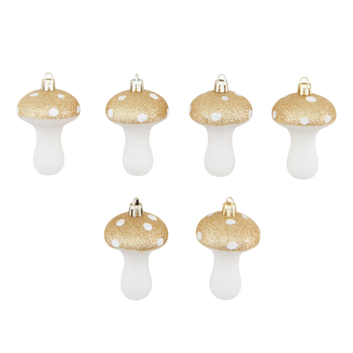 6-Pcs Mushroom Glittered Baubles