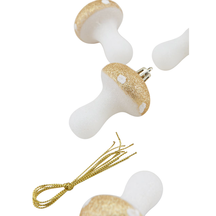 6-Pcs Mushroom Glittered Baubles