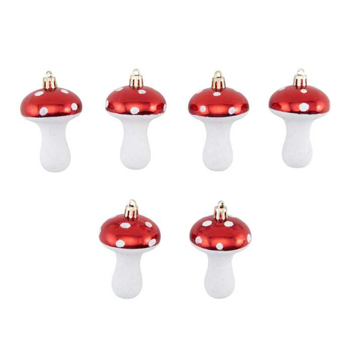 6-Pcs Mushroom Glittered Baubles