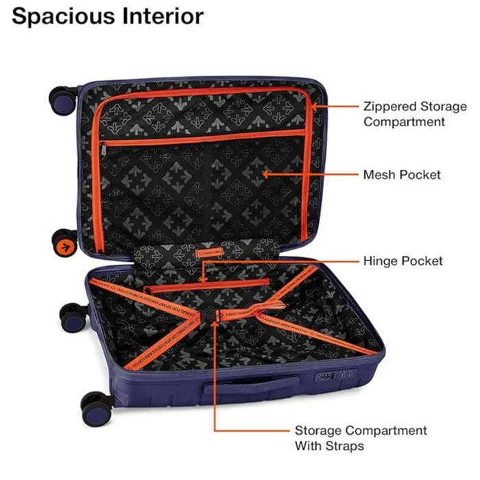 Nasher Miles Paris Hard-Sided Polypropylene Check-in Luggage 24 Inch |65 Cm Spinner Trolley Bag, Medium Navy Blue