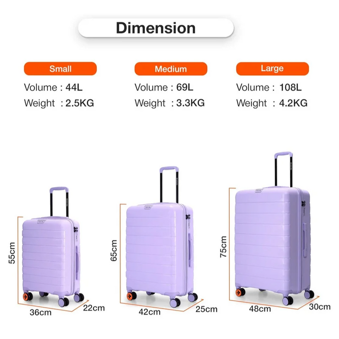 Nasher Miles Vienna Hard-Sided Polypropylene Luggage Set of 3 Purple Trolley Bags (55, 65 & 75 cm) Small, Medium & Large