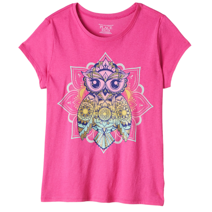 The Children's Place  - Little Girls Short Sleeve Owl Graphic Pink