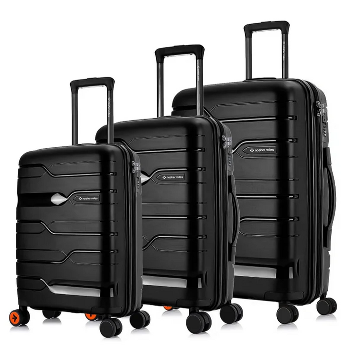 Nasher Miles Paris Hard-Sided Polypropylene Luggage Set of 3 Black Trolley Bags (55, 65 & 75 Cm) Small, Medium & Large