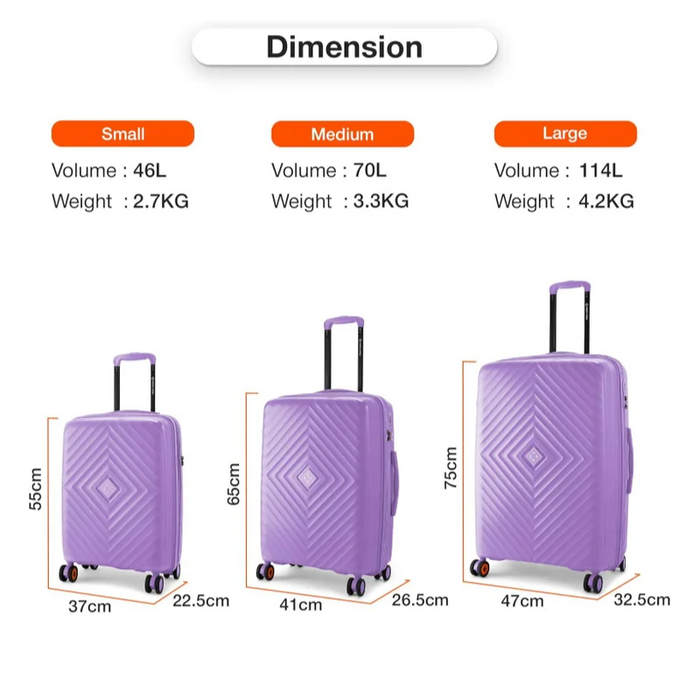 Nasher Miles Antwerp TSA Lock & Expander Hard-Sided Polypropylene Set of 3 Pastel Purple Small, Medium & Large Trolley Bags (55, 65 & 75 Cm)