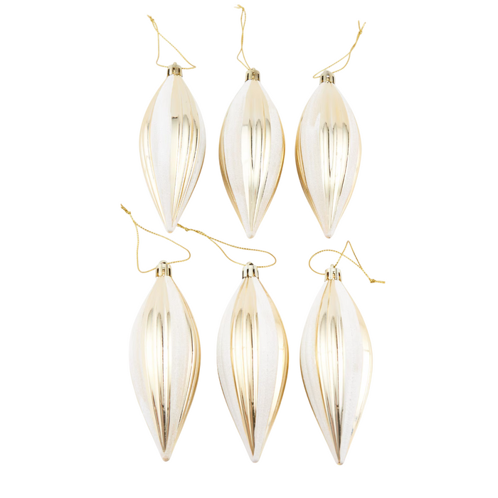6-Pcs Tear Drop Shape Baubles (Gold and White)