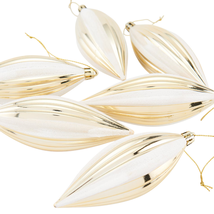 6-Pcs Tear Drop Shape Baubles (Gold and White)