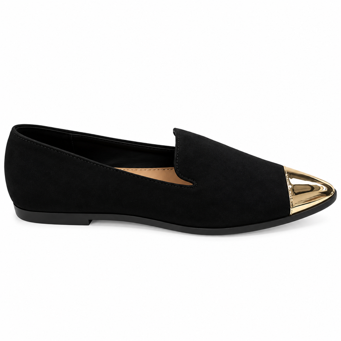 Asos Shoes Suede Slip-On Flats Metallic Gold-Tone Toe Cap