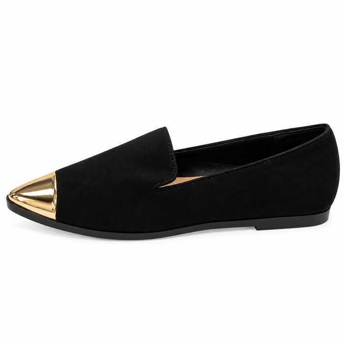 Asos Shoes Suede Slip-On Flats Metallic Gold-Tone Toe Cap
