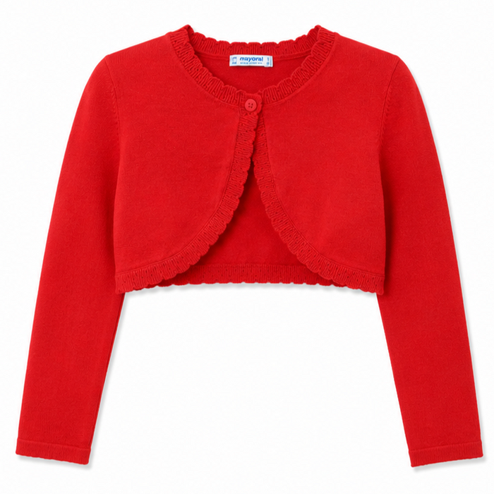 Mayoral - Little Girls Cropped One Red Button Cardigan