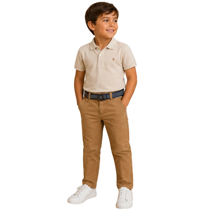 Mayoral - Little Boys Chino Pants Brown with Belt