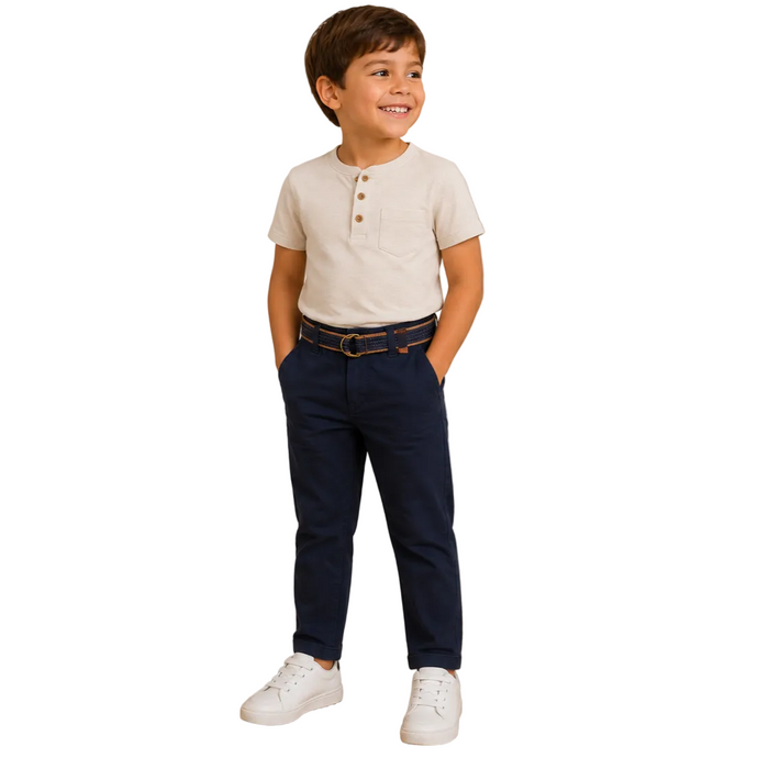 Mayoral - Little Boys Chino Navy Blue with Belt