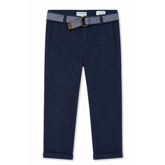 Mayoral - Little Boys Chino Navy Blue with Belt White Design