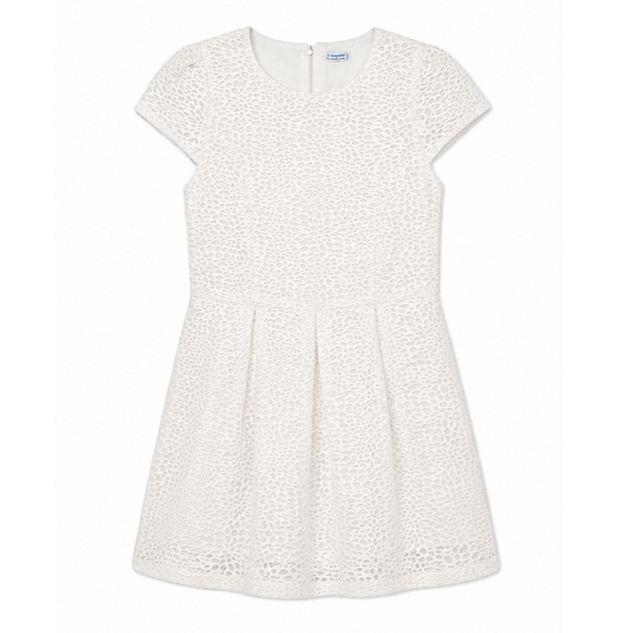 Mayoral - Big Girls White Short Sleeve Embroidered Dress