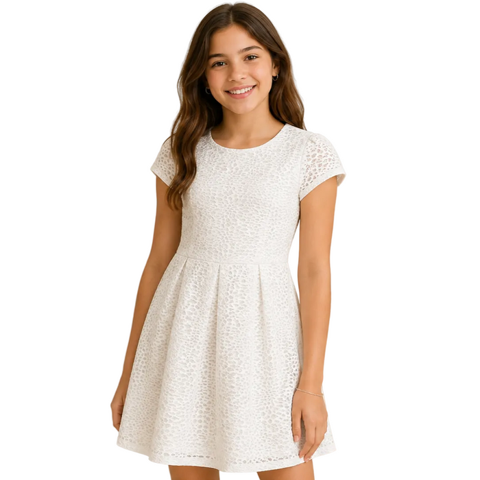 Mayoral - Big Girls White Short Sleeve Embroidered Dress