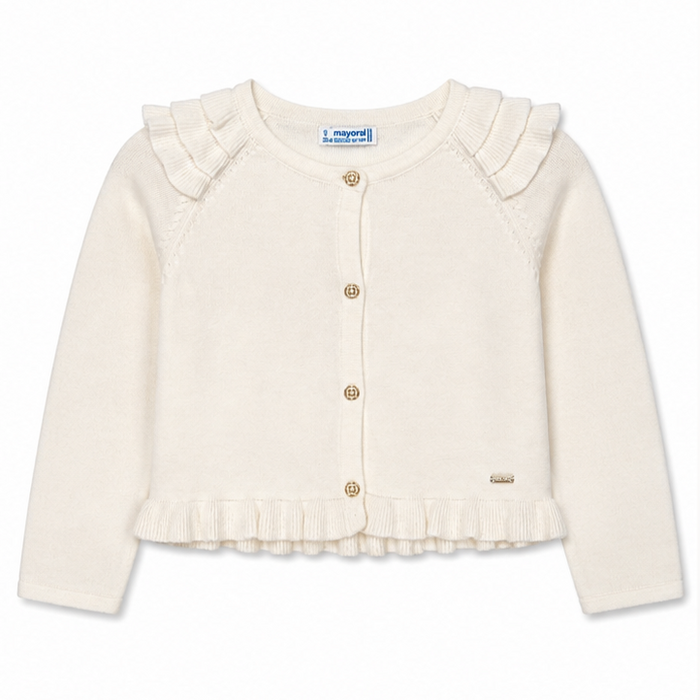Mayoral - Little Girls White Ruffled Button Down Cardigan