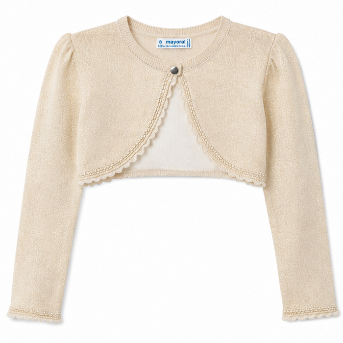 Mayoral - Long Sleeve Cropped Cardigan Metallic Gold