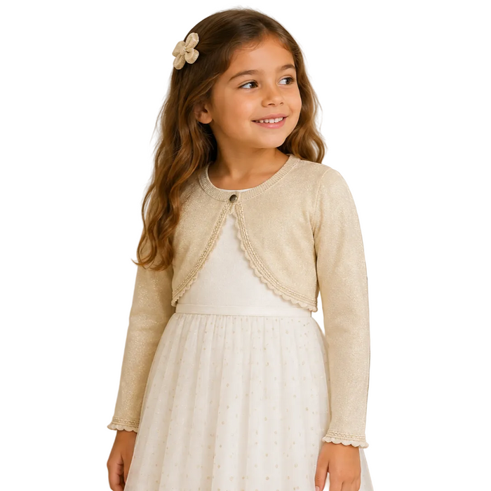 Mayoral - Long Sleeve Cropped Cardigan Metallic Gold