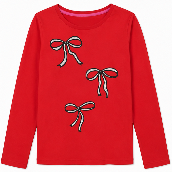 Epic Threads - Big Girls Long Sleeve T-Shirt with Glittered Ribbon Design
