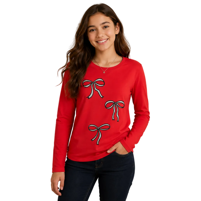 Epic Threads - Big Girls Long Sleeve T-Shirt with Glittered Ribbon Design
