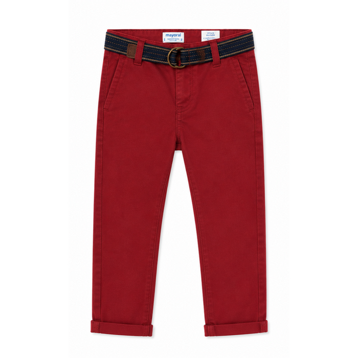 Mayoral - Little Boys Chino Pants Dark Red with Belt