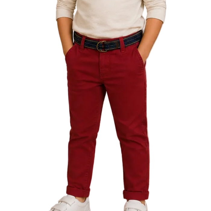 Mayoral - Little Boys Chino Pants Dark Red with Belt