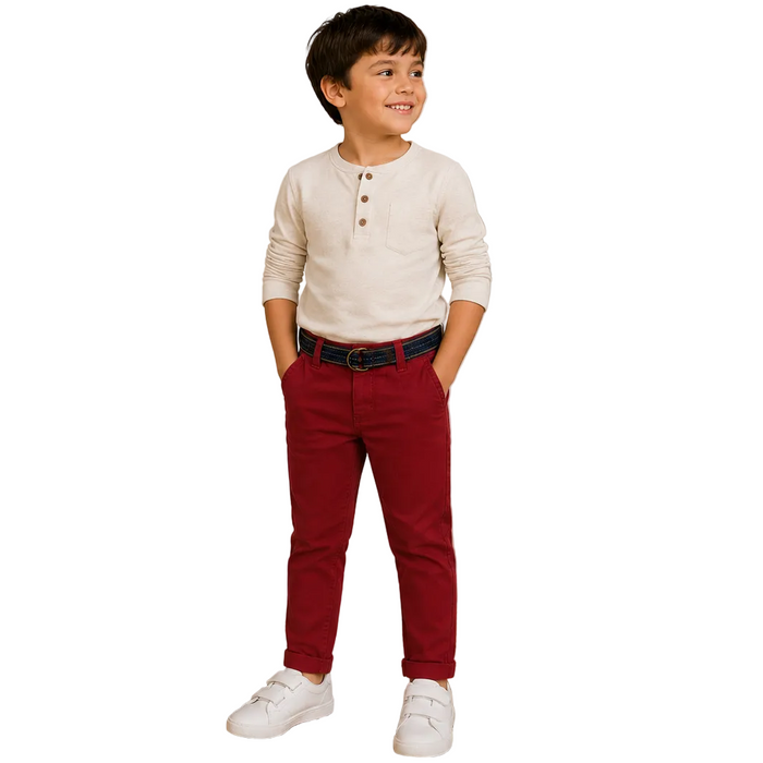 Mayoral - Little Boys Chino Pants Dark Red with Belt