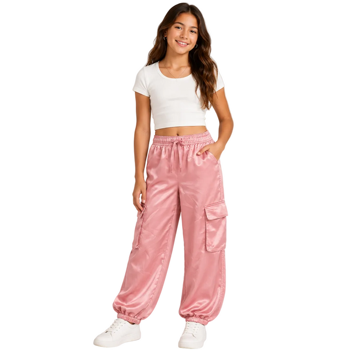 Epic Threads - Big Girls Satin Wide-Leg Cuffed Cargo Pants (Large)