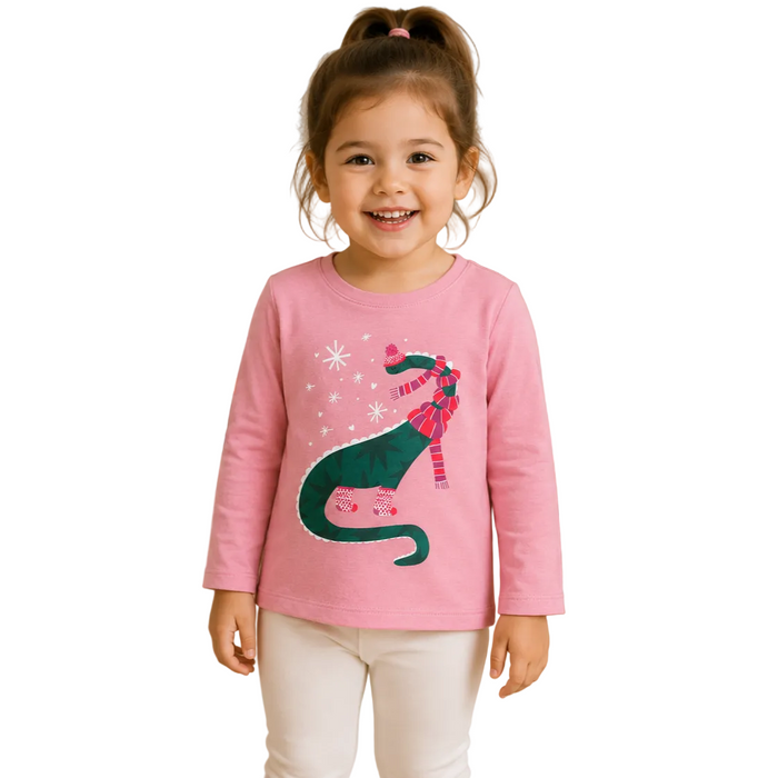 Epic Threads - Little Girls Long Sleeve Shirt Dinosaur Christmas Graphics